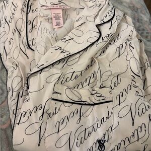 Victoria's Secret White and Black Script Pajama Set